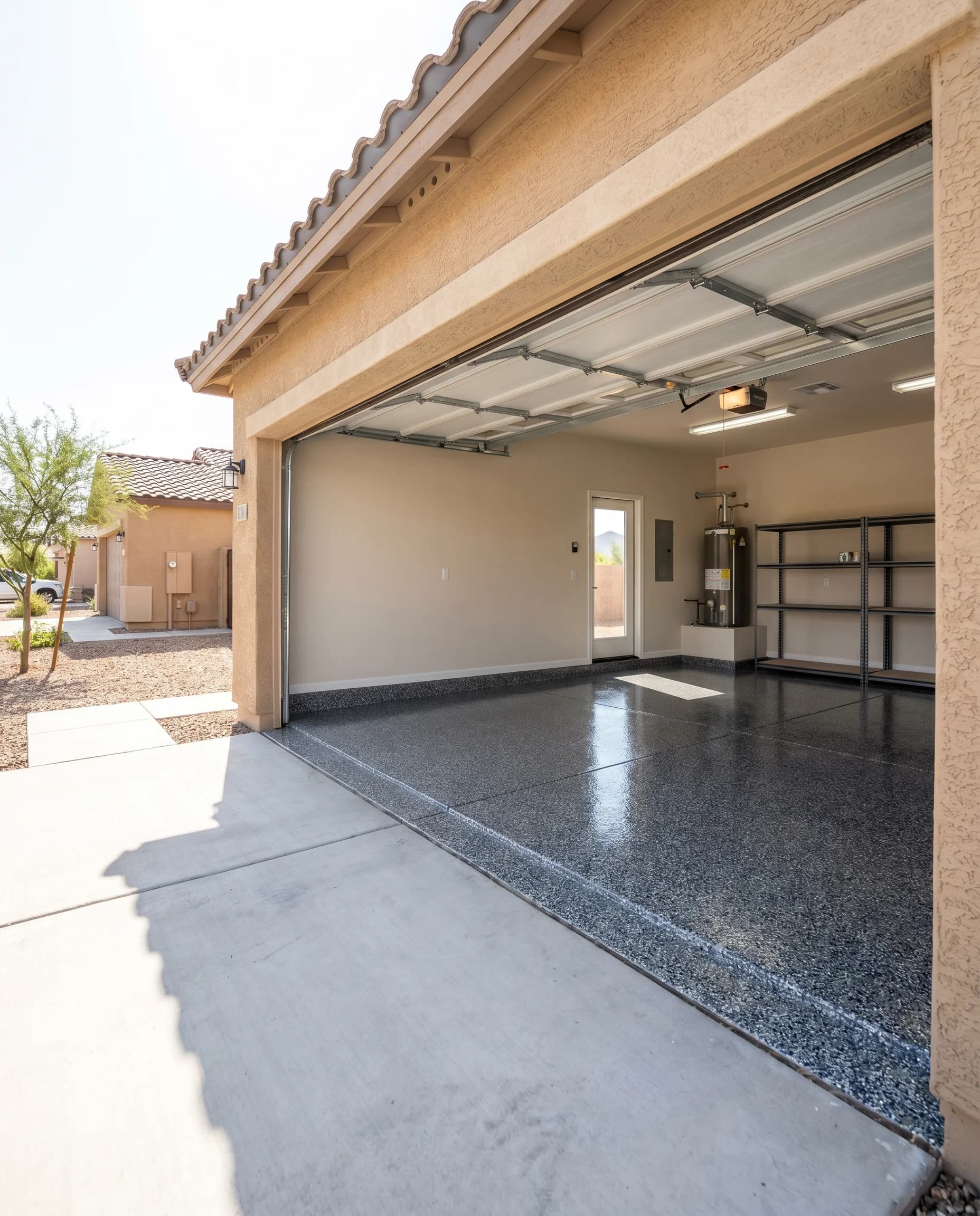 Freshly coated garage floor
